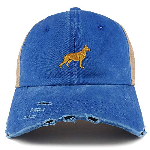 Trendy Apparel Shop German Shepherd Dog Embroidered Frayed Bill Trucker Mesh Back Cap