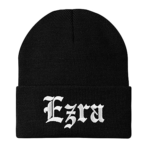Trendy Apparel Shop Ezra Old English Embroidered Long Cuff Beanie