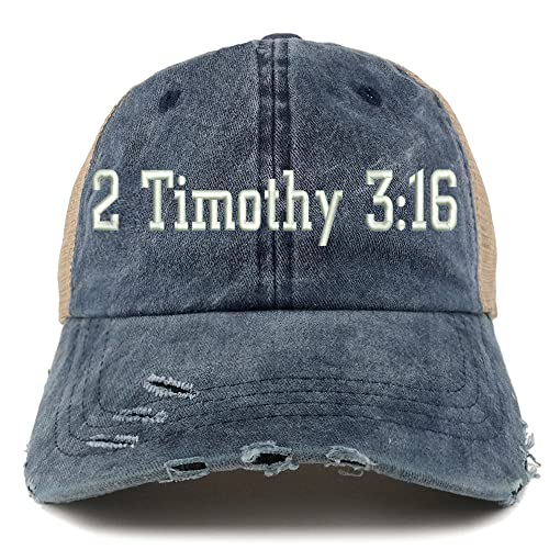 Trendy Apparel Shop 2 Timothy 3:16 Frayed Bill Trucker Mesh Back Cap