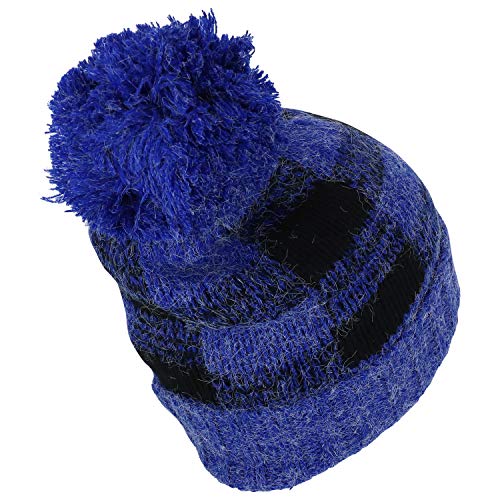 Trendy Apparel Shop Buffalo Checkered Pom Cuff Winter Mohair Knit Beanie