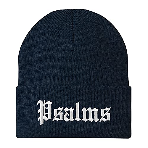 Trendy Apparel Shop Psalms Old English Embroidered Long Cuff Beanie