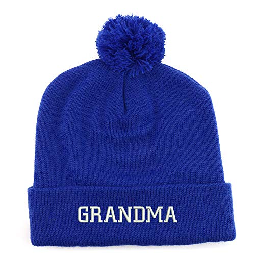 Trendy Apparel Shop Grandma Embroidered Solid Winter Cuff Beanie Hat with Pom Pom