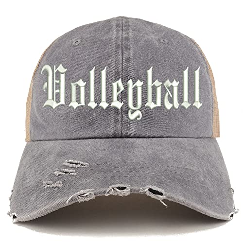 Trendy Apparel Shop Old English Volleyball Frayed Bill Trucker Mesh Back Cap