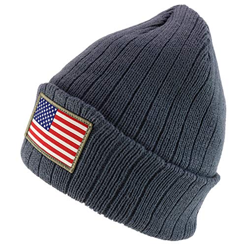 Trendy Apparel Shop USA Flag Patch Embroidered Outdoor Long Cuff Winter Beanie