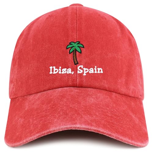 Trendy Apparel Shop Ibiza Spain with Palm Tree Embroidered Pigment Dyed Cotton Baseball Cap