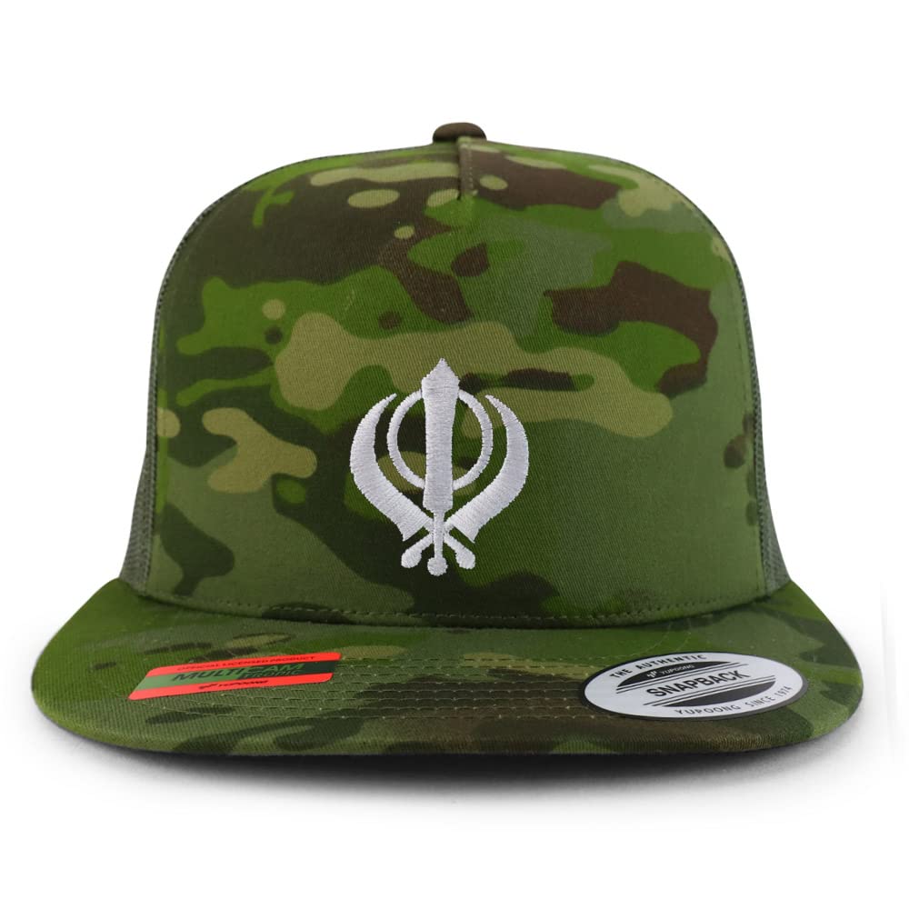 Trendy Apparel Shop Sikhism Embroidered 5 Panel Flatbill Trucker Cap