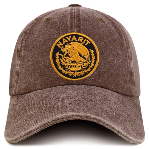 Trendy Apparel Shop Nayarit Mexico Gold Embroidered Patch Pigment Dyed Washed Baseball Cap