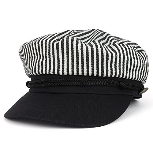 Trendy Apparel Shop Greek Sailor Fisherman Stripe Crown Baker Boy Hat with Rope Band