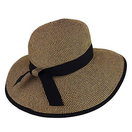 Trendy Apparel Shop UPF 50+ Grosgrain Ribbon Band Paper Braid Tweed Sun Hat