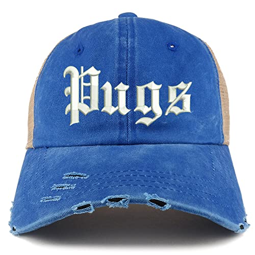 Trendy Apparel Shop Old English Pugs Frayed Bill Trucker Mesh Back Cap