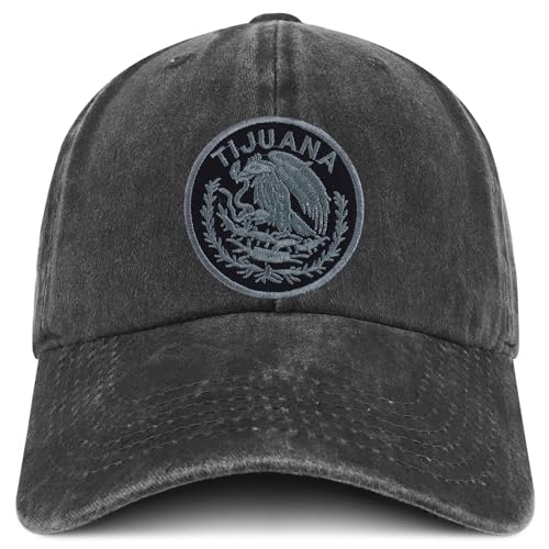 Trendy Apparel Shop Tijuana Mexico Charcoal Embroidered Patch Pigment Dyed Washed Baseball Cap
