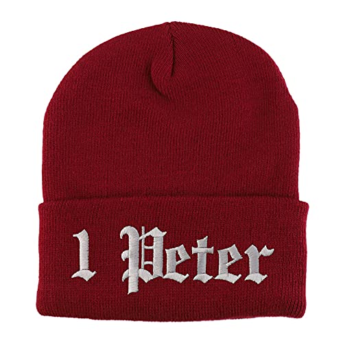 Trendy Apparel Shop 1 Peter Old English Embroidered Long Cuff Beanie