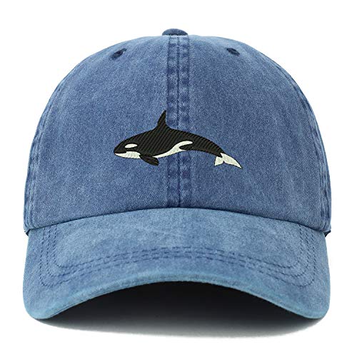 Trendy Apparel Shop XXL Orca Killer Whale Embroidered Unstructured Washed Pigment Dyed Baseball Cap