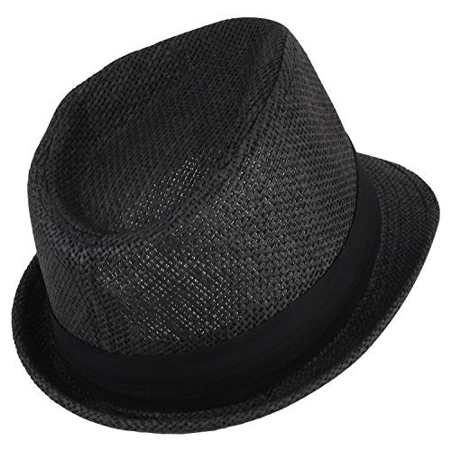 Trendy Apparel Shop Kid's Lightweight Straw Fedora Hat with Hat Band
