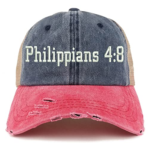 Trendy Apparel Shop Philippians 4:8 Frayed Bill Trucker Mesh Back Cap
