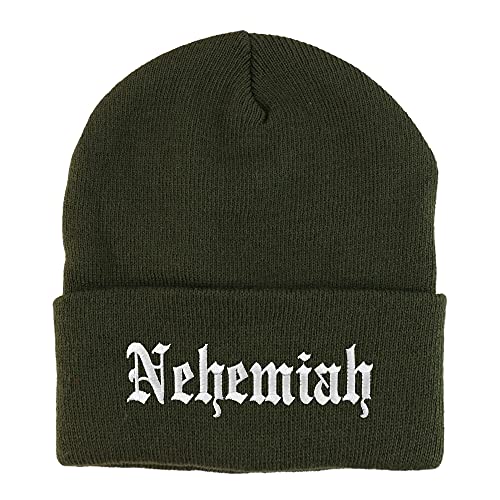 Trendy Apparel Shop Nehemiah Old English Embroidered Long Cuff Beanie