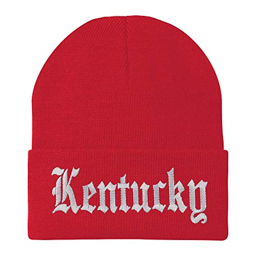Trendy Apparel Shop Kenturky State Old English Embroidered Long Cuff Beanie