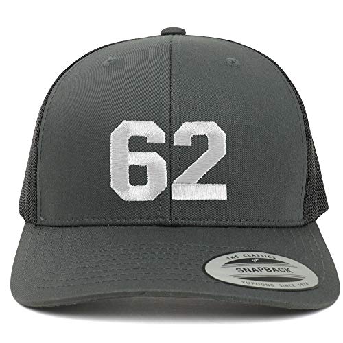 Trendy Apparel Shop Number 62 White Thread Embroidered Retro Trucker Mesh Cap