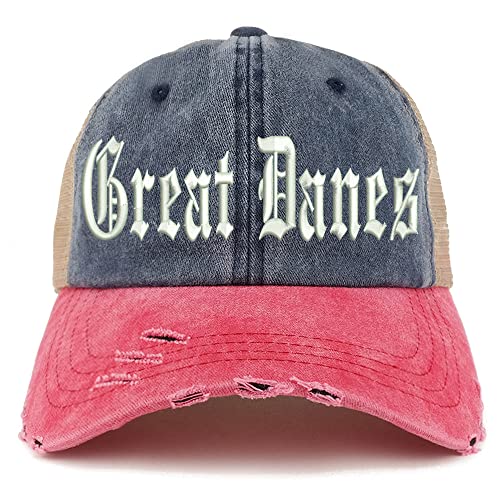 Trendy Apparel Shop Old English Great Danes Frayed Bill Trucker Mesh Back Cap
