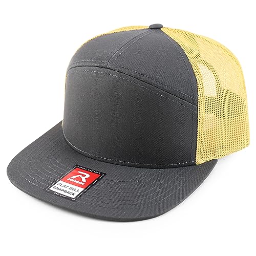 Trendy Apparel Shop Structured High Profile 7 Panel Flat Bill Mesh Back Snapback Cap