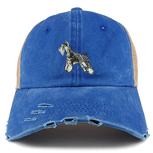 Trendy Apparel Shop Miniature Schnauzer Dog Embroidered Frayed Bill Trucker Mesh Back Cap