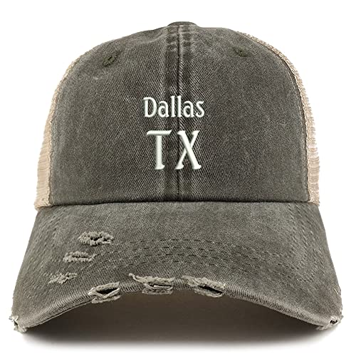 Trendy Apparel Shop Dallas TX Embroidered Frayed Bill Trucker Mesh Back Cap