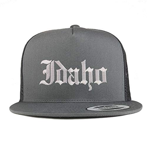 Trendy Apparel Shop Idaho State Old English 5 Panel Flatbill Trucker Mesh Cap