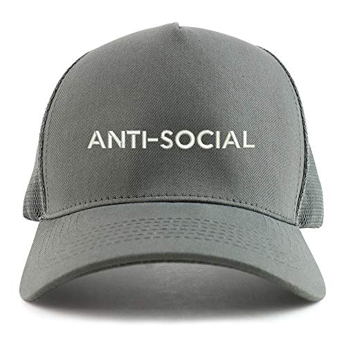 Trendy Apparel Shop Anti-Social Embroidered Oversized 5 Panel XXL Trucker Mesh Cap
