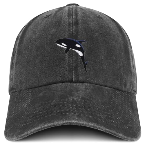 Trendy Apparel Shop Killer Whale Patch Pigment Dyed Soft Cotton Baseball Cap