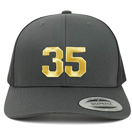 Trendy Apparel Shop Number 35 Gold Thread Embroidered Retro Trucker Mesh Cap