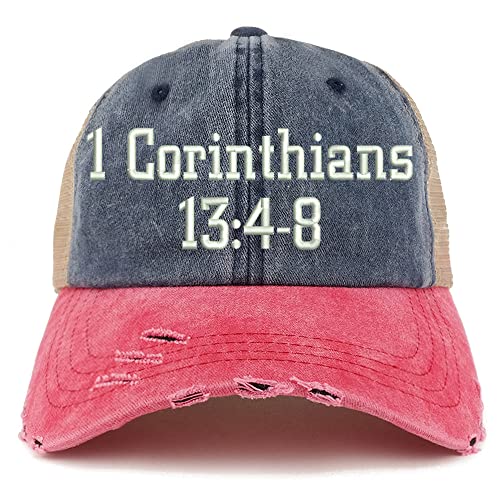 Trendy Apparel Shop 1 Corinthians 13:4-8 Frayed Bill Trucker Mesh Back Cap