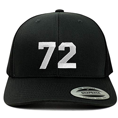 Trendy Apparel Shop Number 72 White Thread Embroidered Retro Trucker Mesh Cap