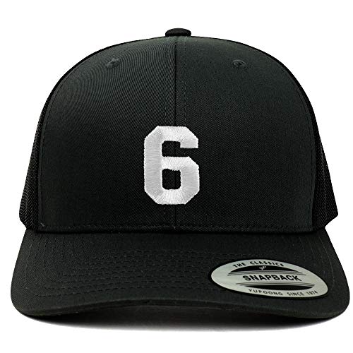 Trendy Apparel Shop Number 6 White Thread Embroidered Retro Trucker Mesh Cap