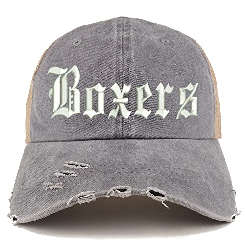 Trendy Apparel Shop Old English Boxers Frayed Bill Trucker Mesh Back Cap
