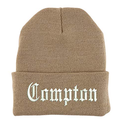 Trendy Apparel Shop Compton Old English Embroidered Made in USA Cuff Folded Acylic Knit Winter Beanie Hat
