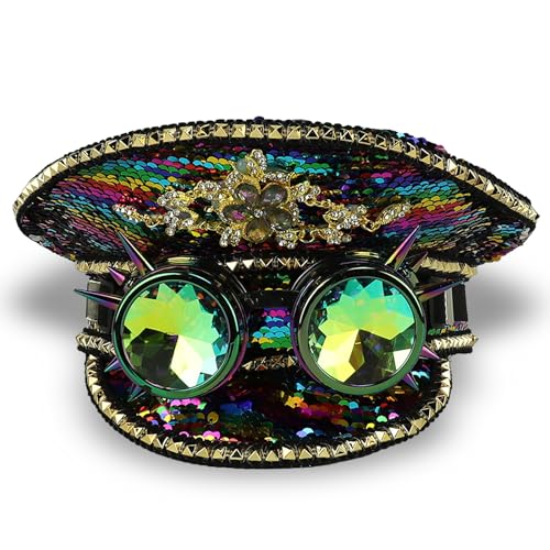 Trendy Apparel Shop Festival Party Sparkly Sequin Rhinestone Captain Hat