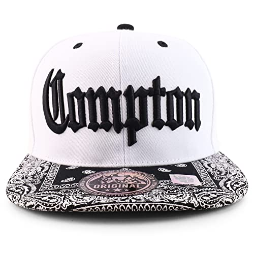 Trendy Apparel Shop Compton Old English Font Embroidered Bandana Flatbill Cap