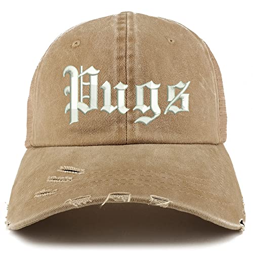 Trendy Apparel Shop Old English Pugs Frayed Bill Trucker Mesh Back Cap