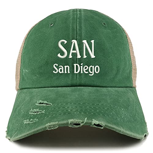 Trendy Apparel Shop SAN San Diego Embroidered Frayed Bill Trucker Mesh Back Cap