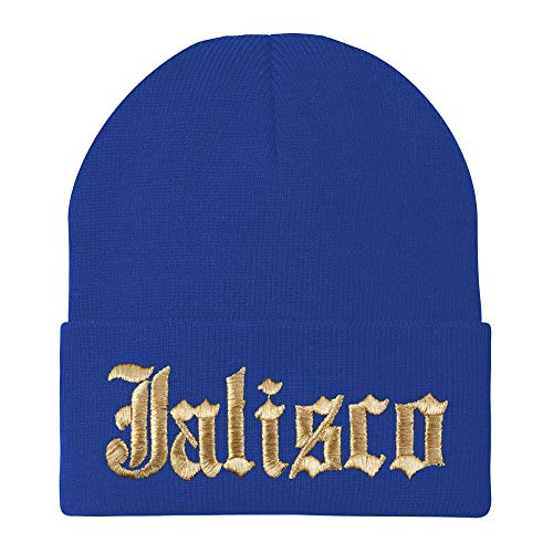 Trendy Apparel Shop Old English Jalisco Gold Embroidered Acrylic Knit Beanie Cap
