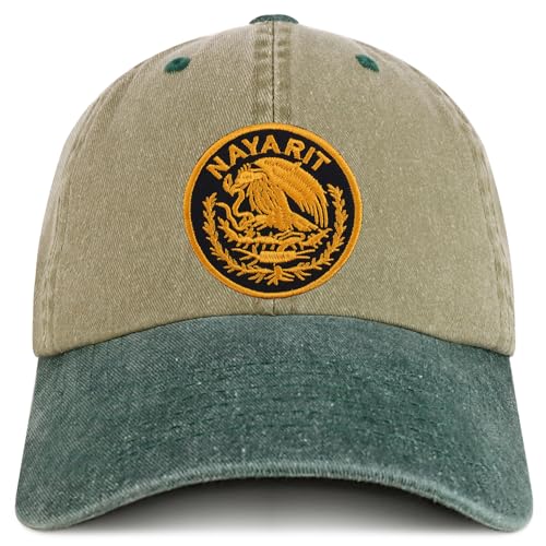 Trendy Apparel Shop Nayarit Mexico Gold Embroidered Patch Pigment Dyed Washed Baseball Cap