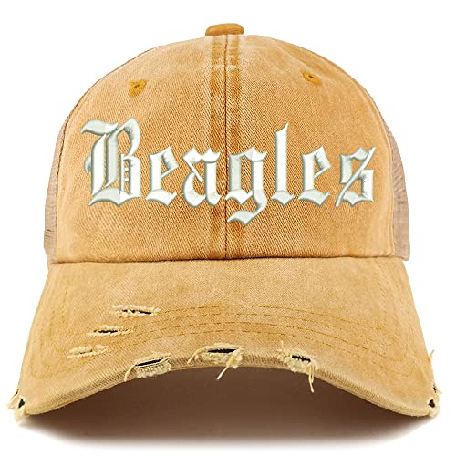 Trendy Apparel Shop Old English Beagles Frayed Bill Trucker Mesh Back Cap