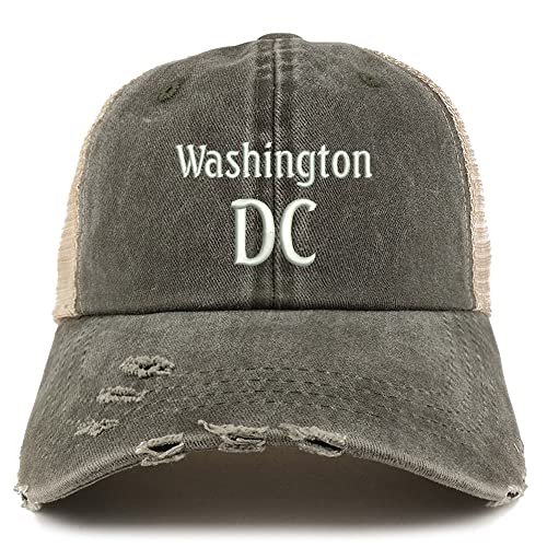 Trendy Apparel Shop Washington DC Embroidered Frayed Bill Trucker Mesh Back Cap