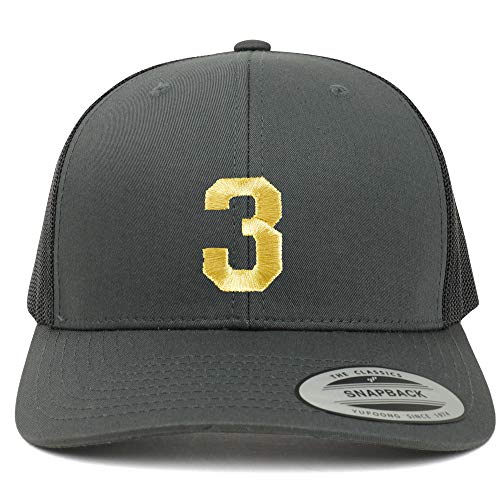 Trendy Apparel Shop Number 3 Gold Thread Embroidered Retro Trucker Mesh Cap