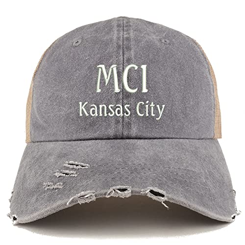 Trendy Apparel Shop MCL Kansas City Embroidered Frayed Bill Trucker Mesh Back Cap