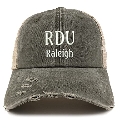 Trendy Apparel Shop RDU Raleigh Embroidered Frayed Bill Trucker Mesh Back Cap