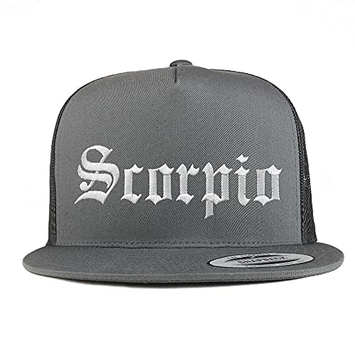 Trendy Apparel Shop Scorpio Old English 5 Panel Flatbill Trucker Cap