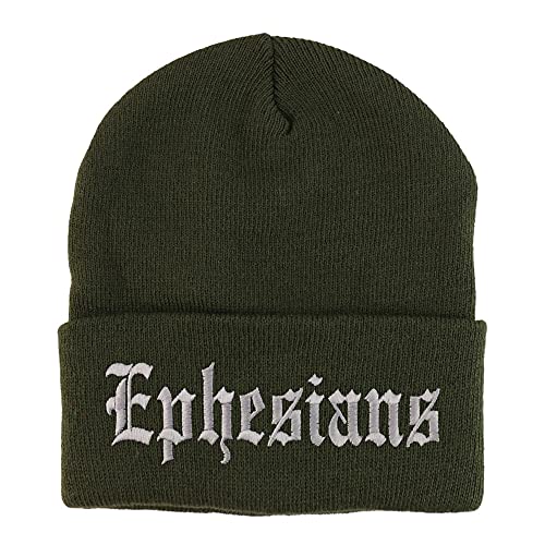 Trendy Apparel Shop Ephesians Old English Embroidered Long Cuff Beanie