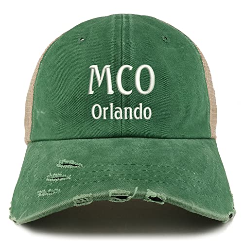 Trendy Apparel Shop MCO Orlando Embroidered Frayed Bill Trucker Mesh Back Cap