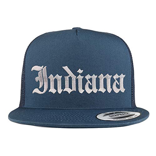 Trendy Apparel Shop Indiana State Old English 5 Panel Flatbill Trucker Mesh Cap
